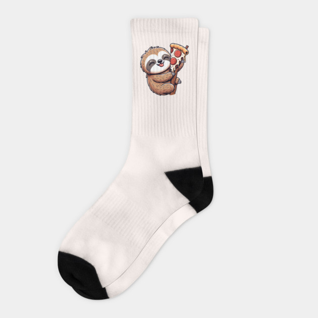 Cute Sloth with a Slice of Pizza Socks by logiamerch