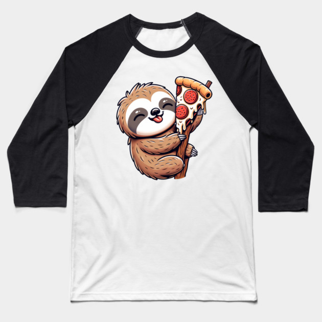 Cute Sloth with a Slice of Pizza Baseball T-Shirt by logiamerch