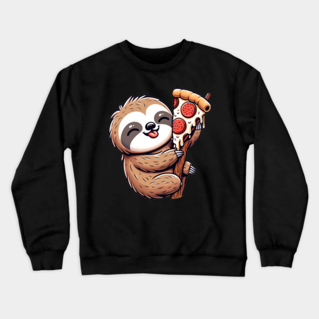 Cute Sloth with a Slice of Pizza Crewneck Sweatshirt by logiamerch