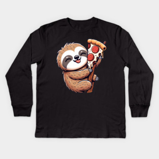 Cute Sloth with a Slice of Pizza Kids Long Sleeve T-Shirt