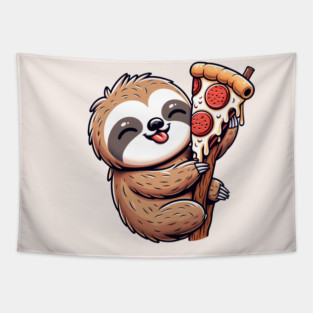 Cute Sloth with a Slice of Pizza Tapestry