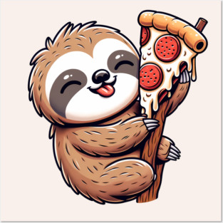 Cute Sloth with a Slice of Pizza Posters and Art