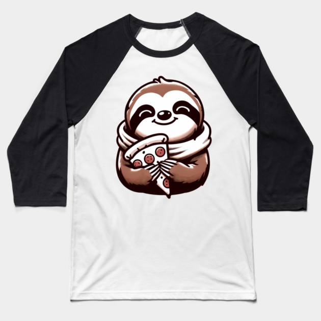 Cute Sloth with a Slice of Pizza Baseball T-Shirt by logiamerch