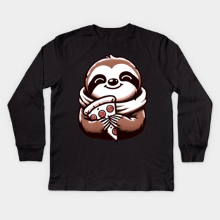 Cute Sloth with a Slice of Pizza Kids Long Sleeve T-Shirt