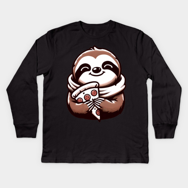 Cute Sloth with a Slice of Pizza Kids Long Sleeve T-Shirt by logiamerch