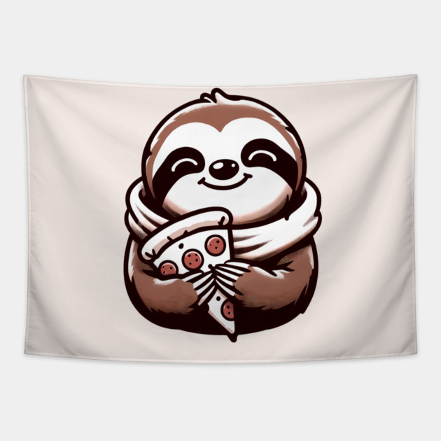 Cute Sloth with a Slice of Pizza Tapestry by logiamerch