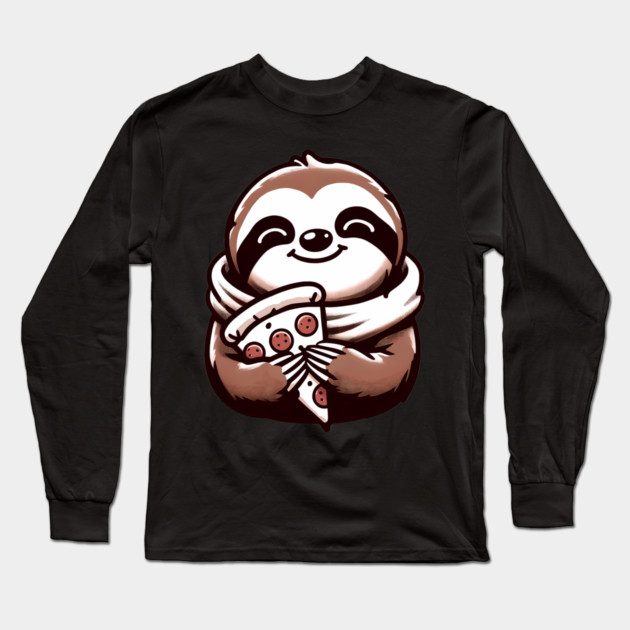 Cute Sloth with a Slice of Pizza Long Sleeve T-Shirt by logiamerch