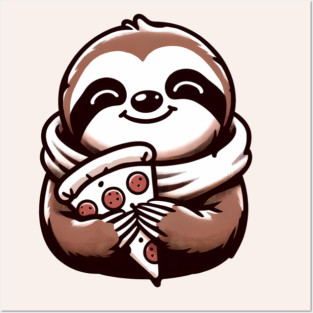 Cute Sloth with a Slice of Pizza Posters and Art