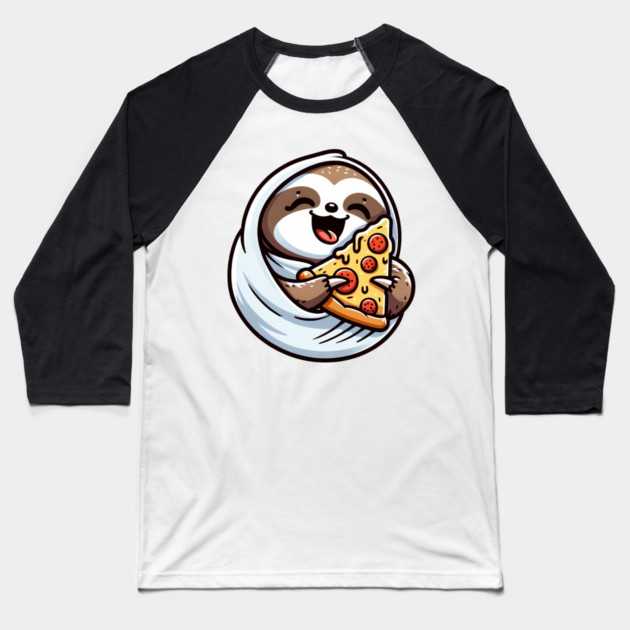 Cute Sloth with a Slice of Pizza Baseball T-Shirt by logiamerch