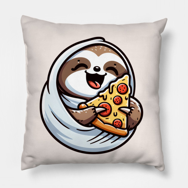 Cute Sloth with a Slice of Pizza Pillow by logiamerch