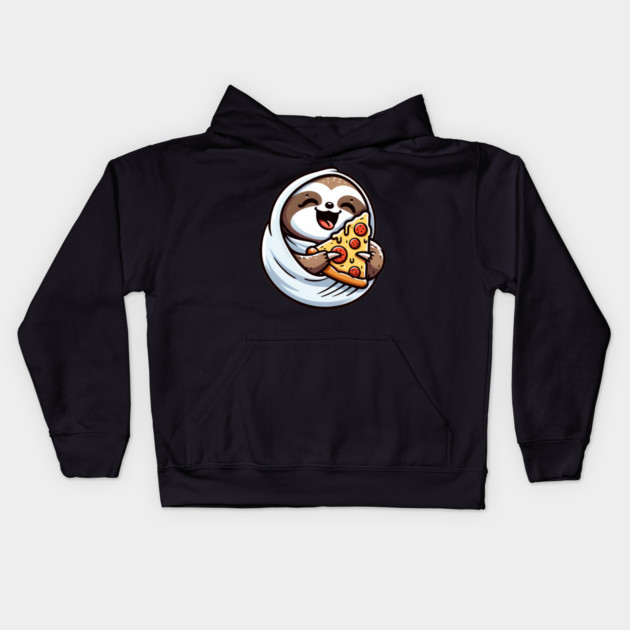 Cute Sloth with a Slice of Pizza Kids Hoodie by logiamerch