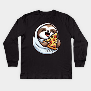 Cute Sloth with a Slice of Pizza Kids Long Sleeve T-Shirt