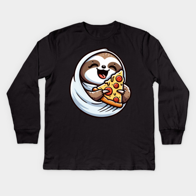 Cute Sloth with a Slice of Pizza Kids Long Sleeve T-Shirt by logiamerch