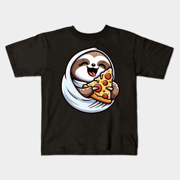 Cute Sloth with a Slice of Pizza Kids T-Shirt by logiamerch