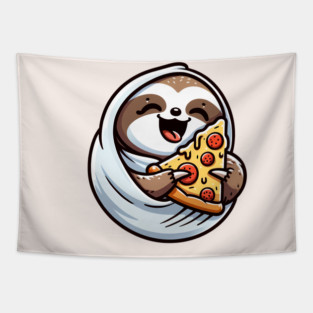 Cute Sloth with a Slice of Pizza Tapestry