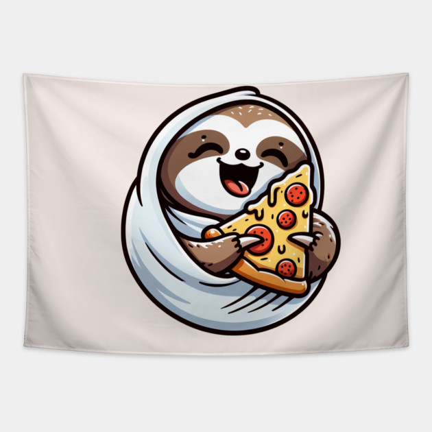 Cute Sloth with a Slice of Pizza Tapestry by logiamerch