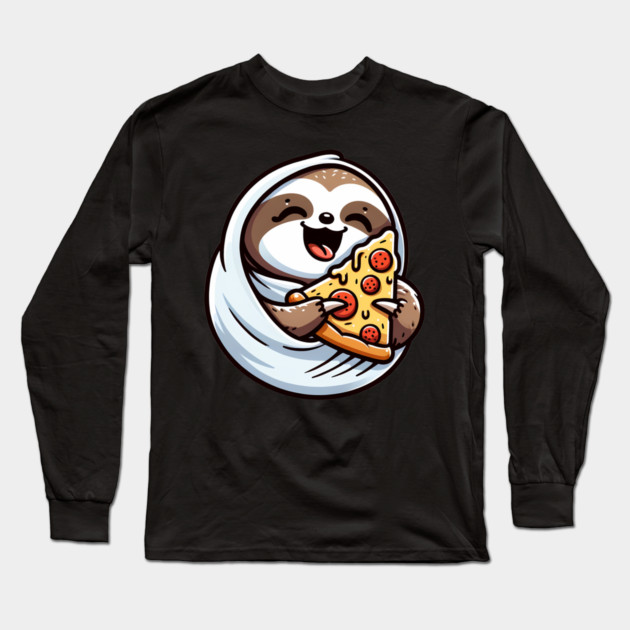 Cute Sloth with a Slice of Pizza Long Sleeve T-Shirt by logiamerch