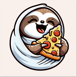 Cute Sloth with a Slice of Pizza Posters and Art