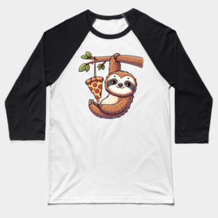Cute Sloth with a Slice of Pizza Baseball T-Shirt