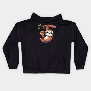 Cute Sloth with a Slice of Pizza Kids Hoodie