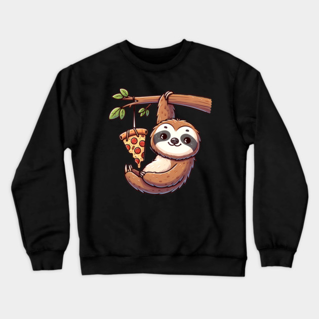 Cute Sloth with a Slice of Pizza Crewneck Sweatshirt by logiamerch