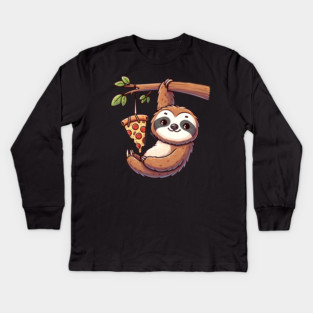 Cute Sloth with a Slice of Pizza Kids Long Sleeve T-Shirt