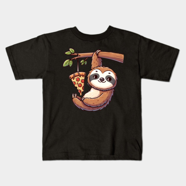 Cute Sloth with a Slice of Pizza Kids T-Shirt by logiamerch