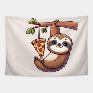 Cute Sloth with a Slice of Pizza Tapestry