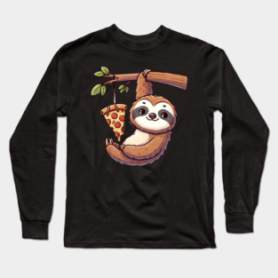 Cute Sloth with a Slice of Pizza Long Sleeve T-Shirt