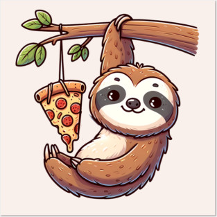 Cute Sloth with a Slice of Pizza Posters and Art