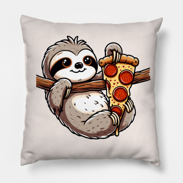 Cute Sloth with a Slice of Pizza Pillow by logiamerch