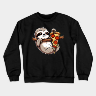 Cute Sloth with a Slice of Pizza Crewneck Sweatshirt