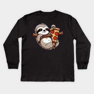 Cute Sloth with a Slice of Pizza Kids Long Sleeve T-Shirt