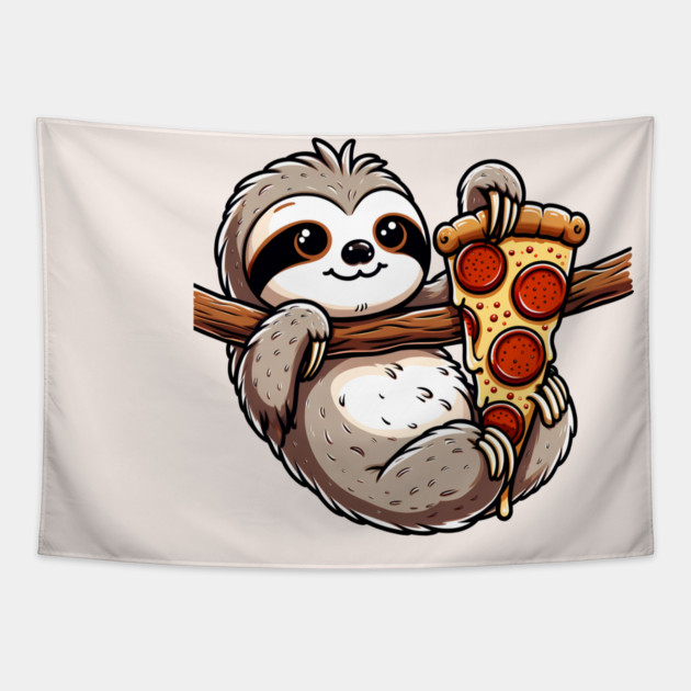 Cute Sloth with a Slice of Pizza Tapestry by logiamerch