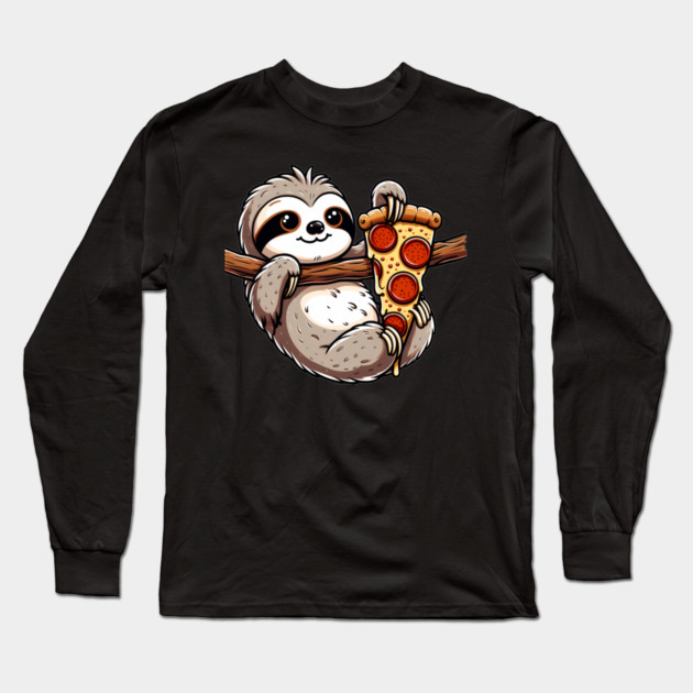 Cute Sloth with a Slice of Pizza Long Sleeve T-Shirt by logiamerch