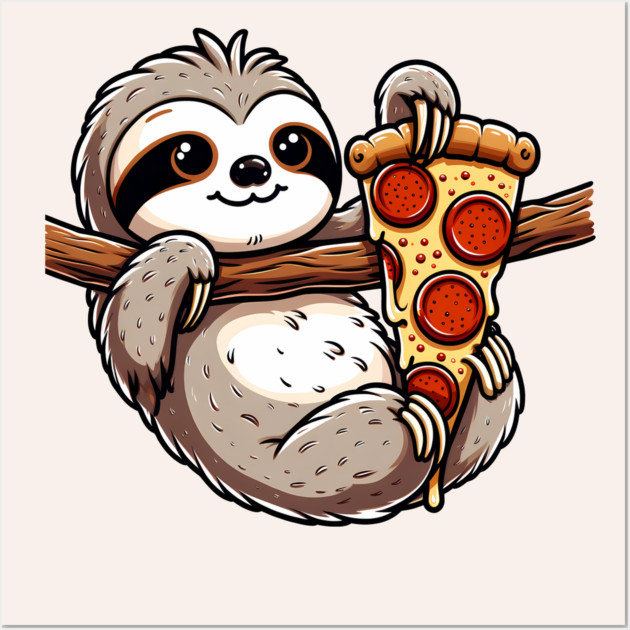 Cute Sloth with a Slice of Pizza Wall Art by logiamerch