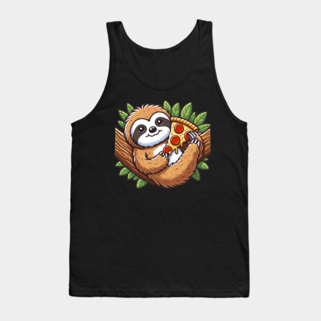 Cute Sloth with a Slice of Pizza Tank Top by logiamerch