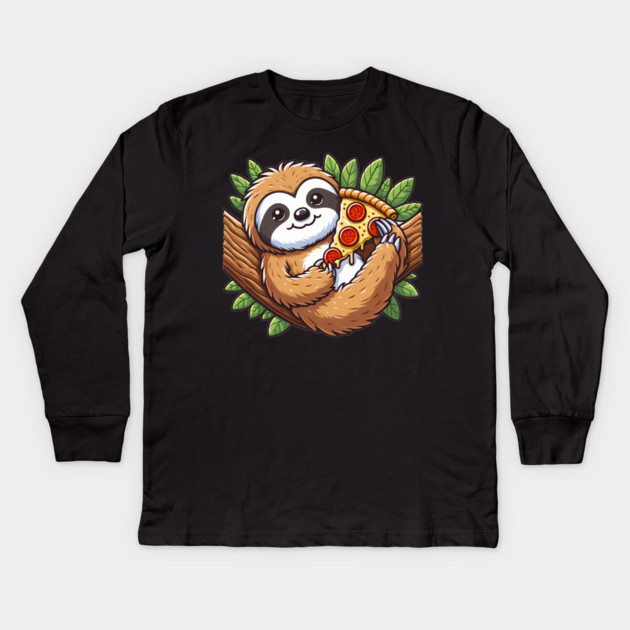Cute Sloth with a Slice of Pizza Kids Long Sleeve T-Shirt by logiamerch