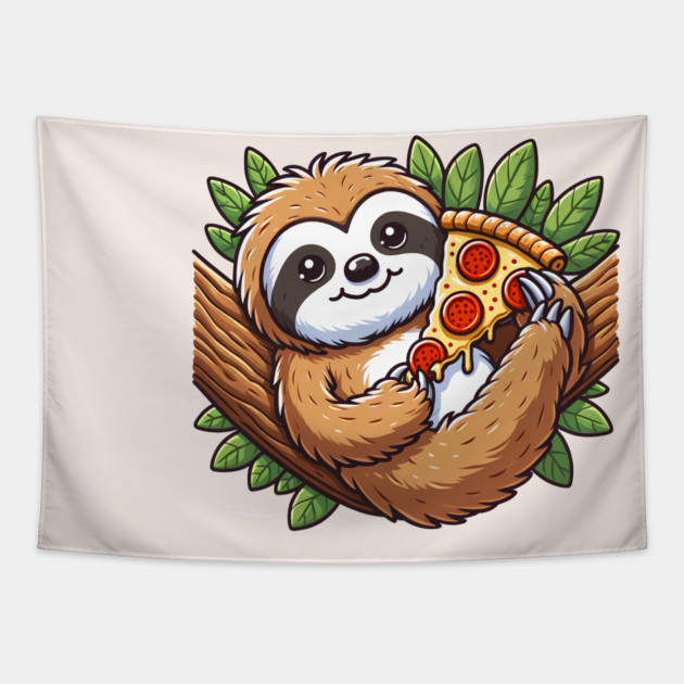 Cute Sloth with a Slice of Pizza Tapestry by logiamerch