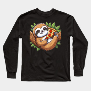 Cute Sloth with a Slice of Pizza Long Sleeve T-Shirt