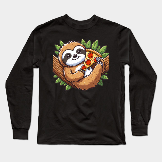 Cute Sloth with a Slice of Pizza Long Sleeve T-Shirt by logiamerch