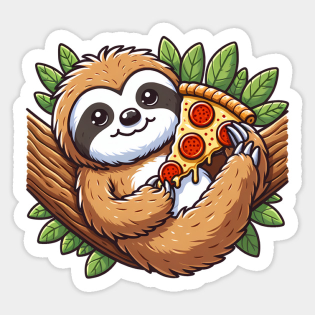 Cute Sloth with a Slice of Pizza Sticker by logiamerch