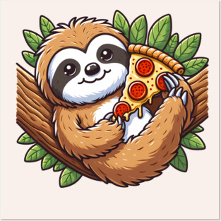 Cute Sloth with a Slice of Pizza Posters and Art