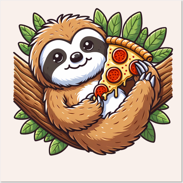 Cute Sloth with a Slice of Pizza Wall Art by logiamerch