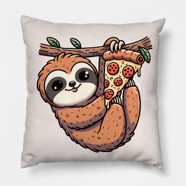 Cute Sloth with a Slice of Pizza Pillow by logiamerch