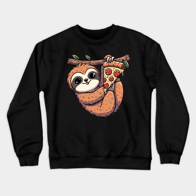 Cute Sloth with a Slice of Pizza Crewneck Sweatshirt by logiamerch