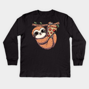 Cute Sloth with a Slice of Pizza Kids Long Sleeve T-Shirt