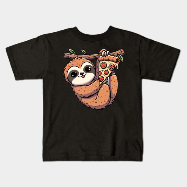 Cute Sloth with a Slice of Pizza Kids T-Shirt by logiamerch