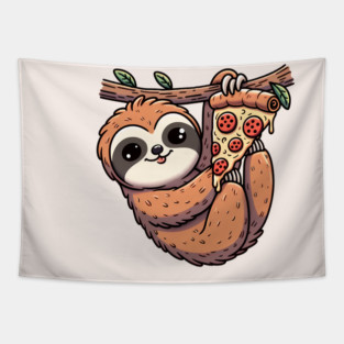 Cute Sloth with a Slice of Pizza Tapestry