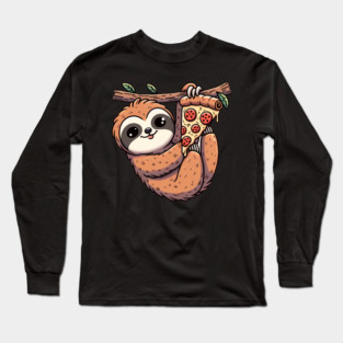 Cute Sloth with a Slice of Pizza Long Sleeve T-Shirt